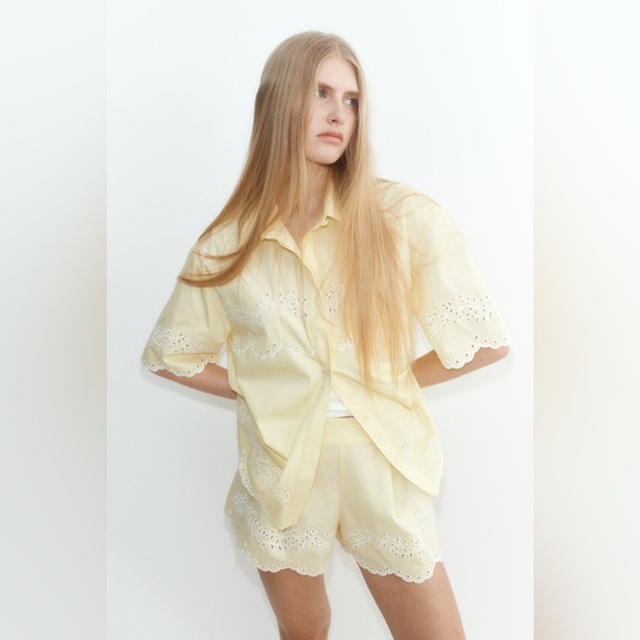 NWT H&M Eyelet-Embroidered Cotton Shirt & Shorts - Picture 1 of 11